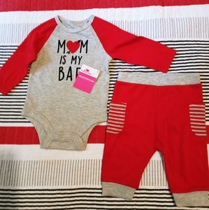 💚Celebrate Valentine's 2 PC set Red/Gray colors Baby Boy Outfit size 6-9M